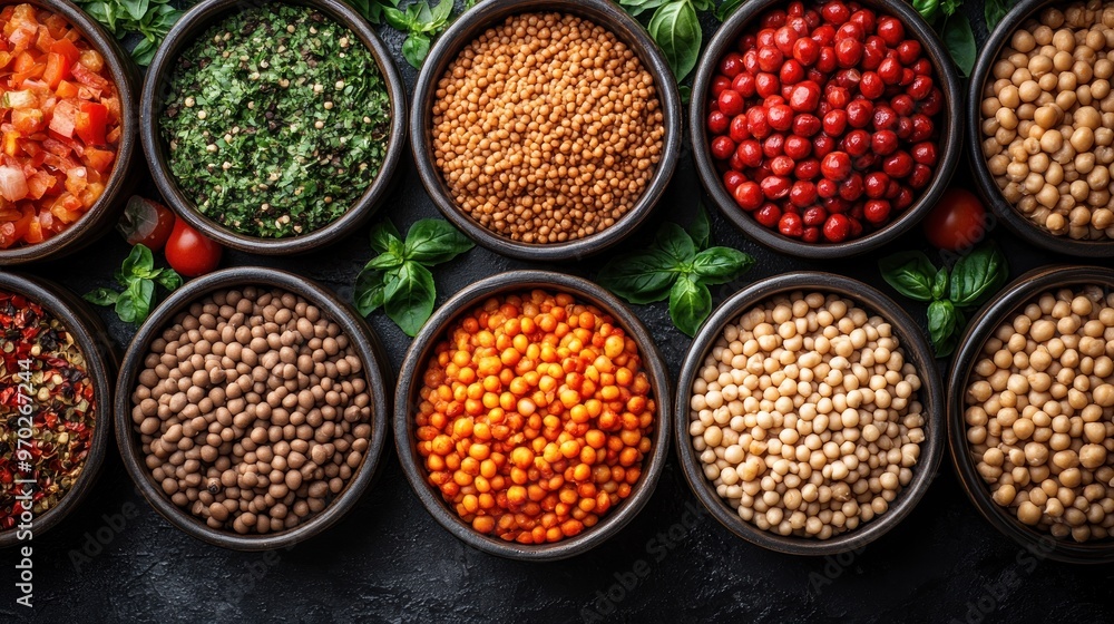 Assortment of Spices and Grains in Bowls Assortment of Spices and Grains in Bowls
