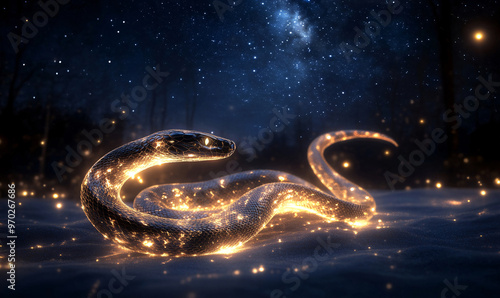 snake hologram on night sky background-generative ai