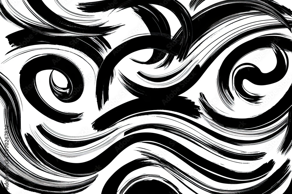 Bold Winding Lines and Intricate Curves Seamless Illustration with Spirited Black and White Brush Strokes Bold Winding Lines and Intricate Curves Seamless Illustration with Spirited Black and White Brush Strokes