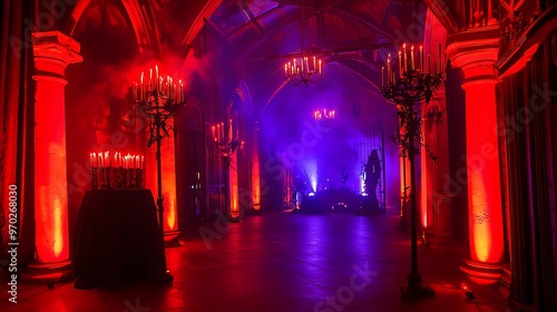 Spooky Halloween party with Gothic decor and lighting