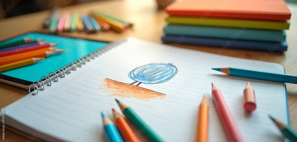 Colorful Pencils and Drawing Notebook with Tablet Colorful Pencils and Drawing Notebook with Tablet