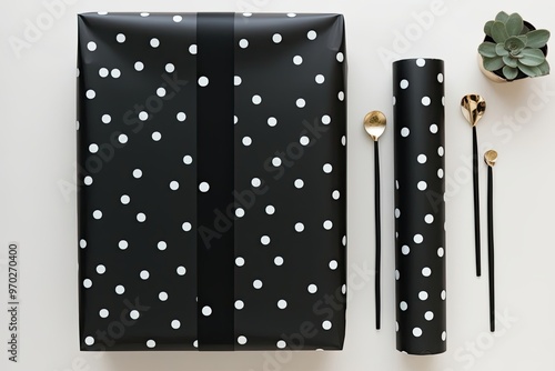 Contemporary Black Polka Dot Gift Wrap for Celebrations and Anniversaries photo