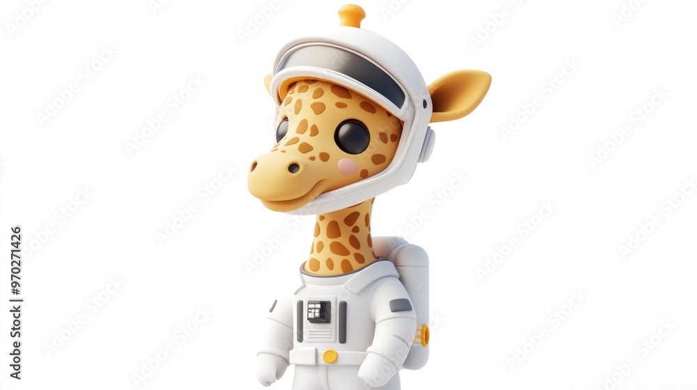 Fototapeta premium A cartoon giraffe in a space suit, ready for an adventurous journey.
