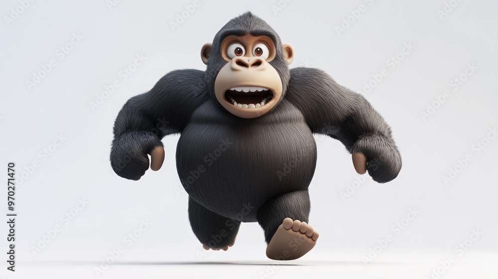 A cartoon gorilla character running with an expressive face.