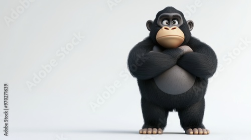 A cartoon gorilla stands confidently with arms crossed, exuding a playful yet assertive demeanor. photo