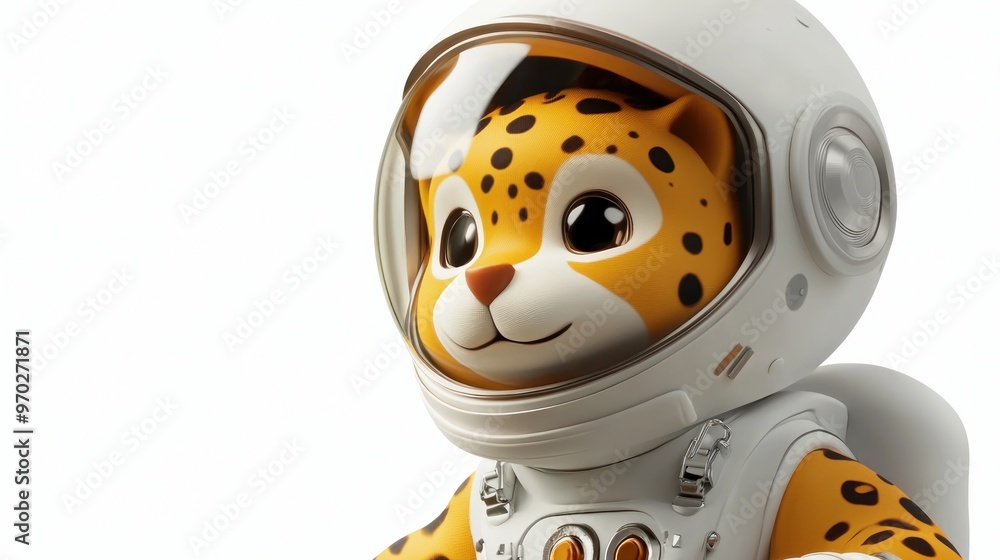 Obraz premium A cartoon leopard in an astronaut suit, ready for space exploration.