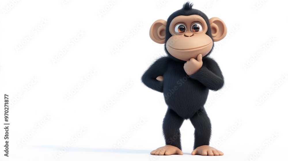 Fototapeta premium A cartoon monkey character standing confidently with a thoughtful expression.