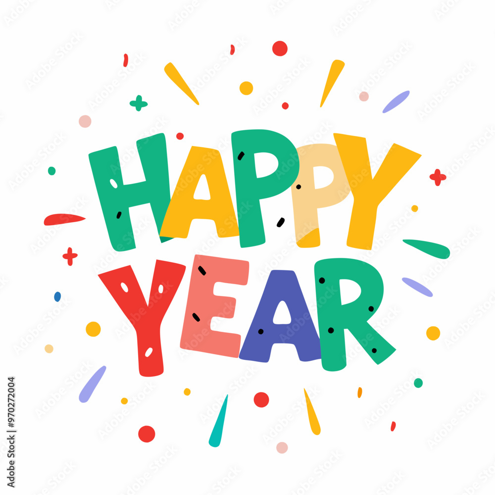 Cartoon confetti explosion with Happy New Year Cartoon confetti explosion with Happy New Year