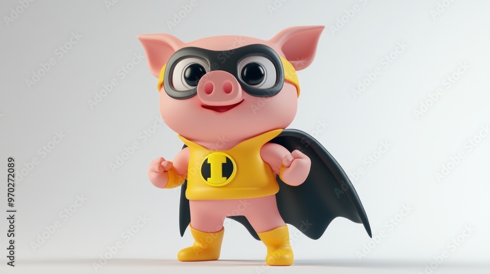 A cartoon pig dressed as a superhero with a cape and mask, exuding charm and playfulness. A cartoon pig dressed as a superhero with a cape and mask, exuding charm and playfulness.