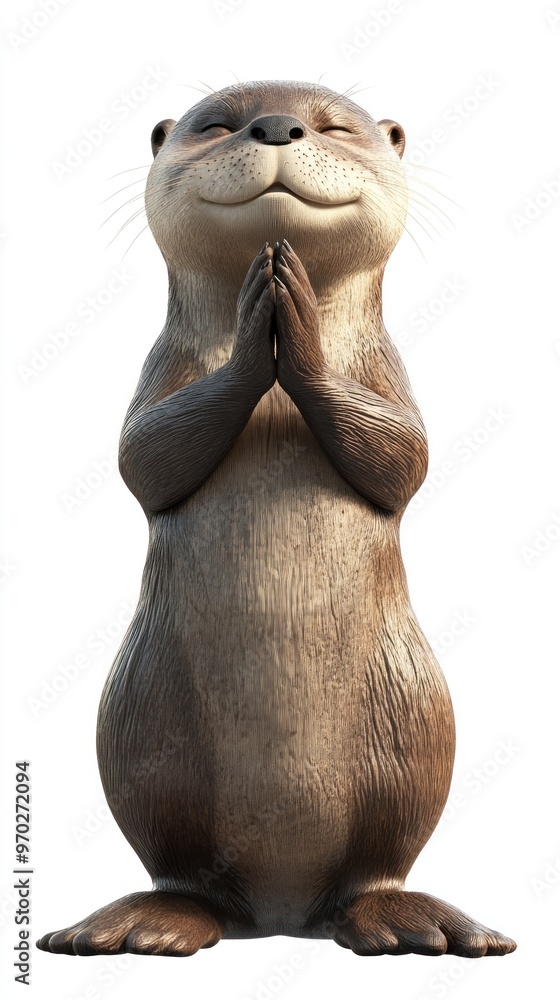 Obraz premium A cartoon otter with a joyful expression, clasping its paws together in a cheerful pose.