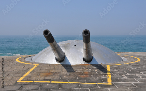 War cannons of the concrete fortification, consisting of a 190 mm battery dome. This tower is part of the defense complex of Copacabana Fort, Rio de Janeiro - Brazil photo