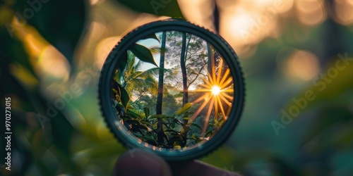 Natural View through 50mm Photographic Lens Captured with Mobile Camera Without Photo Manipulation Featuring Sun Glare
