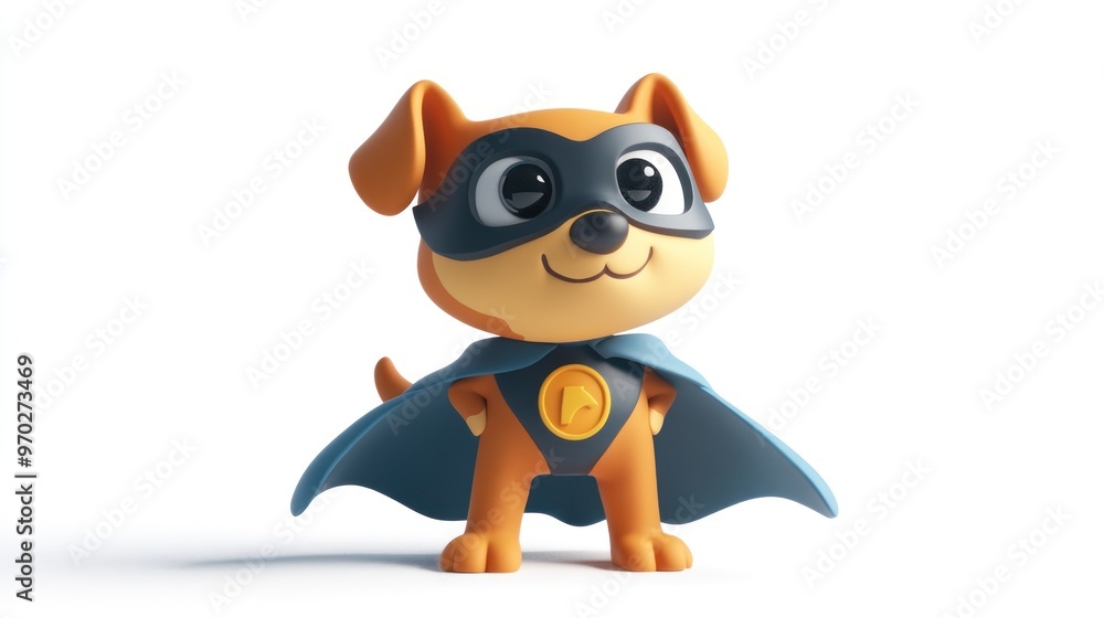 A cheerful cartoon dog in a superhero costume, standing confidently with a cape. A cheerful cartoon dog in a superhero costume, standing confidently with a cape.
