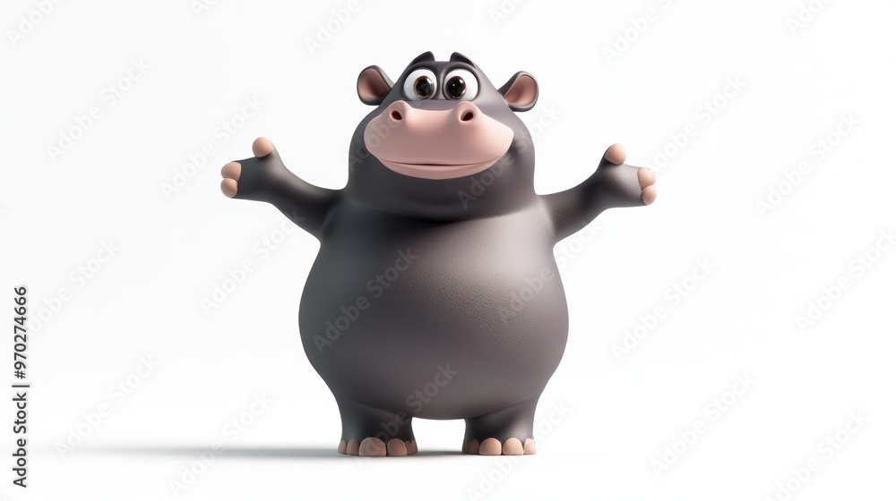 A cheerful cartoon hippo with a friendly expression, arms outstretched in a welcoming pose. A cheerful cartoon hippo with a friendly expression, arms outstretched in a welcoming pose.