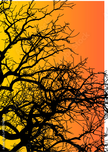 silueta arbol, arbusto, hojas, ramas, otoño, ilustracion, bosques, naturaleza, sequia, atmosfera