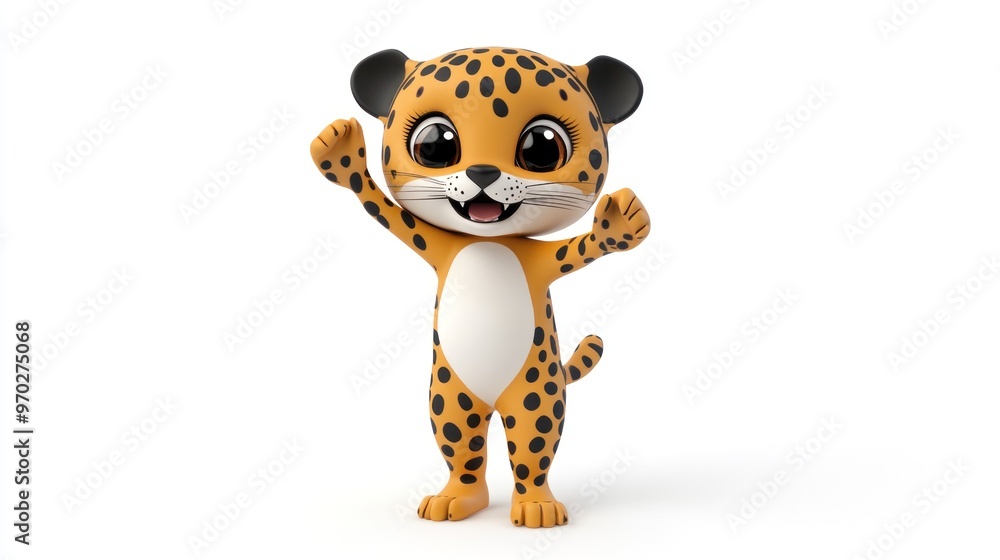A cheerful cartoon leopard character with big eyes and a playful pose. A cheerful cartoon leopard character with big eyes and a playful pose.