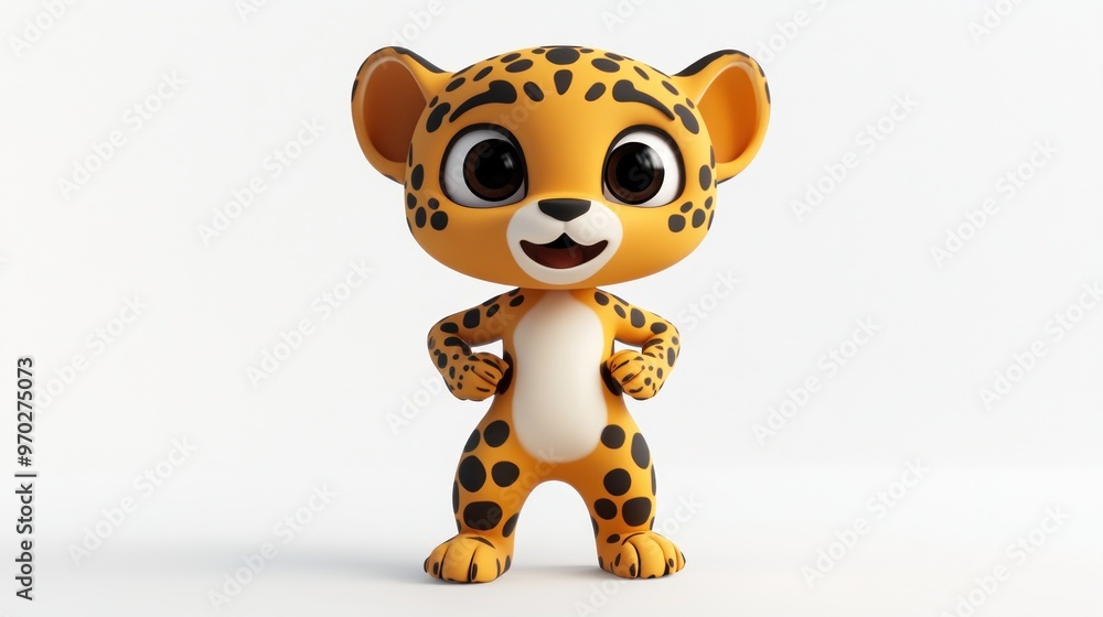 A cheerful cartoon leopard character with big eyes and a playful pose. A cheerful cartoon leopard character with big eyes and a playful pose.