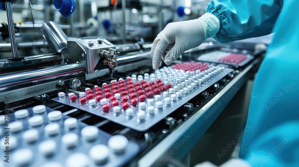 Close up of a technician s hands operating lab equipment in a pharmaceutical research facility Close up of a technician s hands operating lab equipment in a pharmaceutical research facility