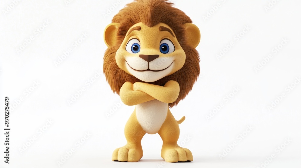 A cheerful cartoon lion character with a friendly expression, standing confidently. A cheerful cartoon lion character with a friendly expression, standing confidently.
