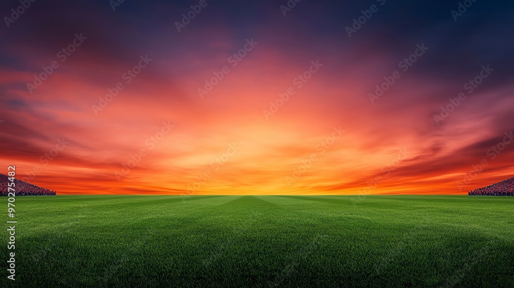 Vibrant sunset over lush green field, blending warm hues and serene landscape, perfect for nature and landscape photography. Vibrant sunset over lush green field, blending warm hues and serene landscape, perfect for nature and landscape photography.