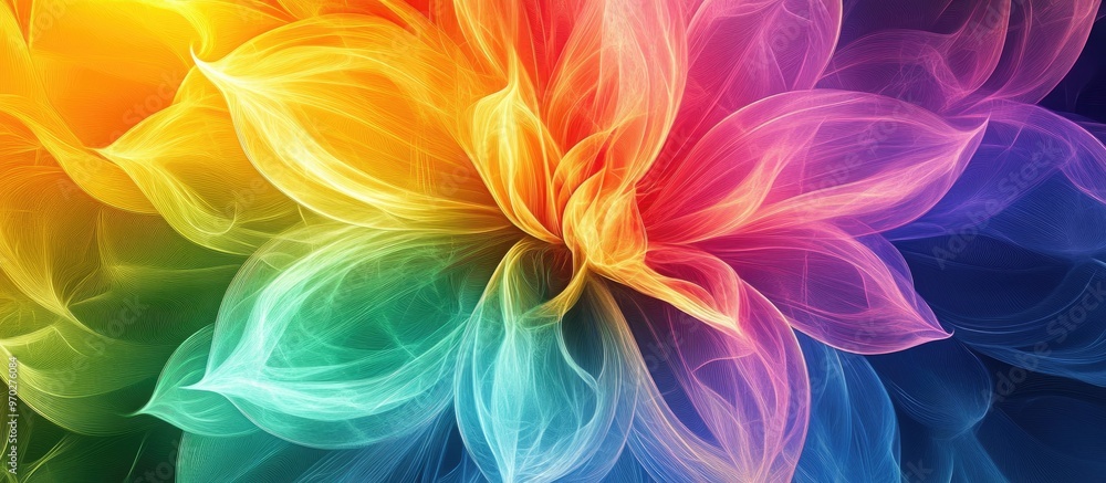 Abstract flower design in rainbow colors 2d illustration
