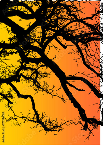 silueta arbol, arbusto, hojas, ramas, otoño, ilustracion, bosques, naturaleza, sequia, atmosfera