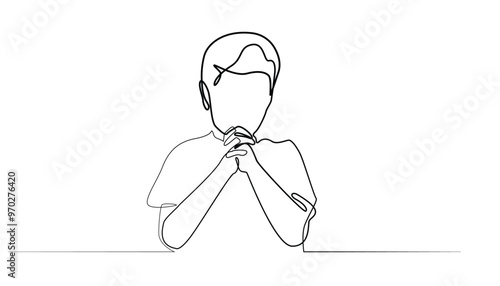 continuous line of child praying.line drawing of child praying bending both hands christian religion.line art of christian child praying.isolated white background