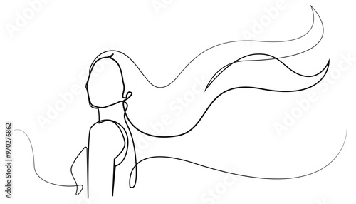 line art of beautiful haired woman.one line vector drawing of woman with beautiful flowing hair.