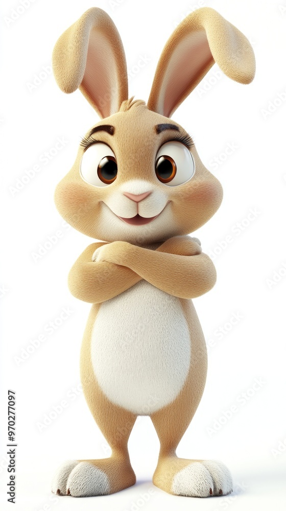 Obraz premium A cheerful cartoon rabbit standing with arms crossed, exuding a friendly demeanor.