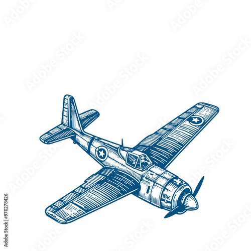 Retro World War I Warplane, Hand-Drawn Vector Illustration
