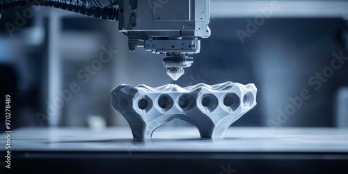 Close-up of an part being 3D printed, showcasing modern manufacturing technologies. photo