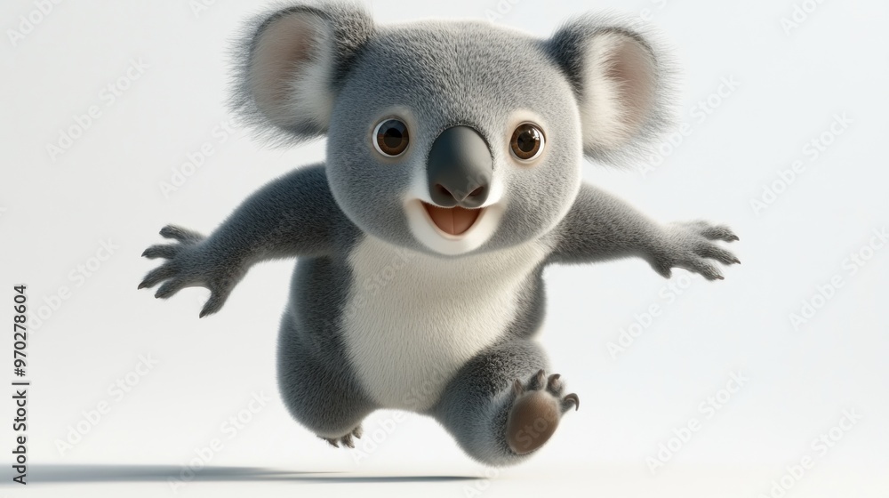 A cheerful, animated koala character running joyfully. A cheerful, animated koala character running joyfully.