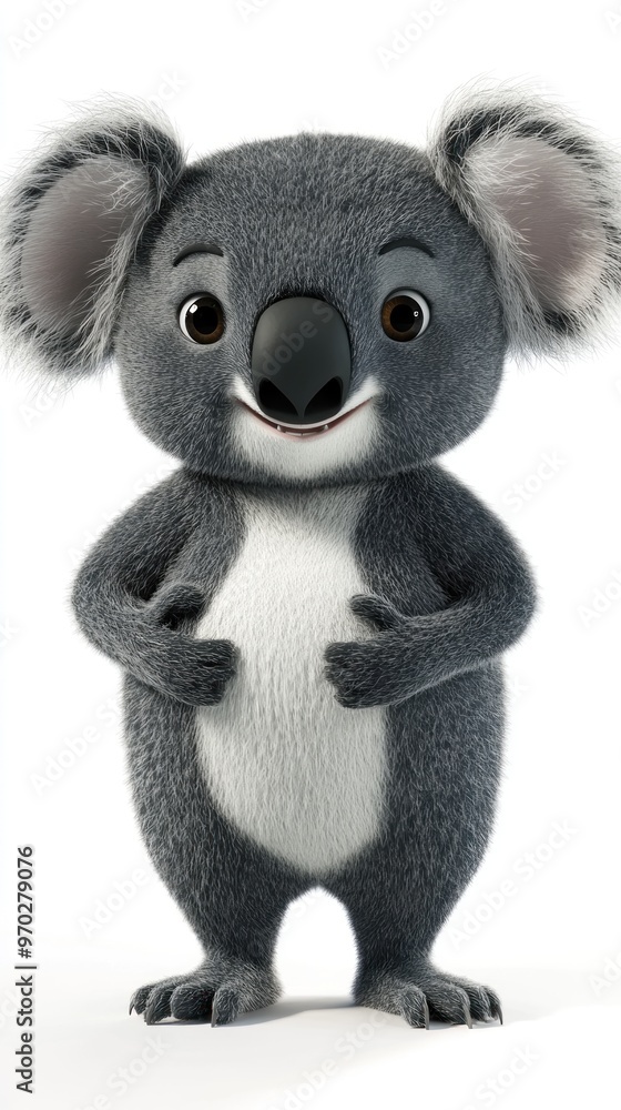 Naklejka premium A cute animated koala character with a friendly expression, designed for entertainment or education.