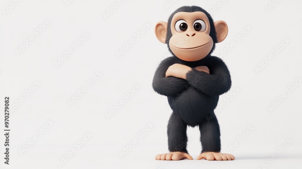 A cute animated monkey character standing confidently with arms crossed. A cute animated monkey character standing confidently with arms crossed.