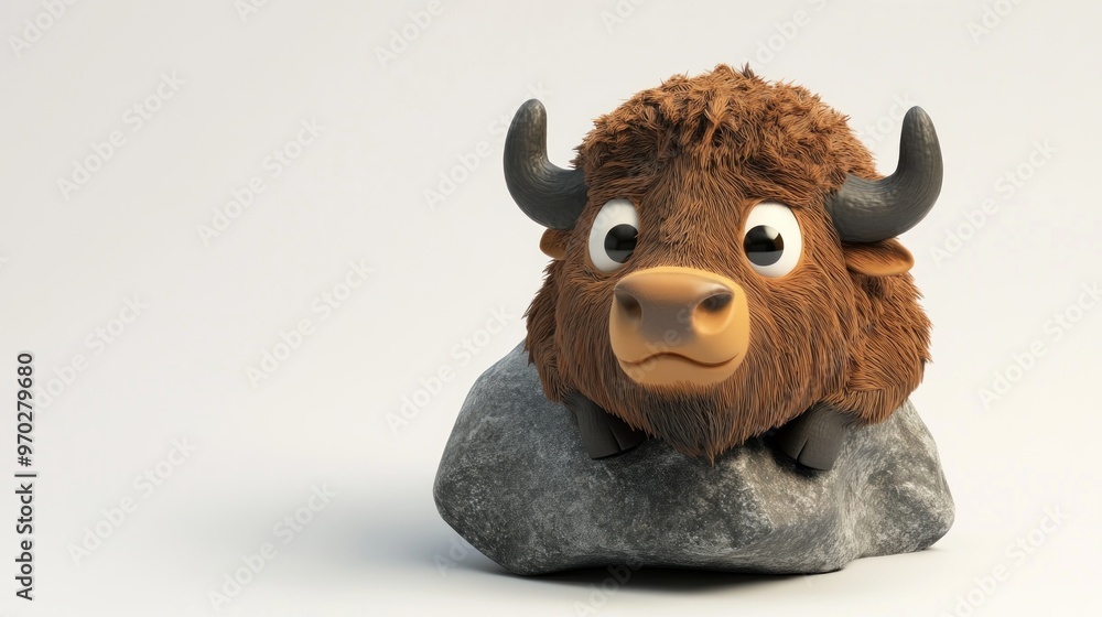A cute cartoon bison character sitting on a rock, designed for playful or educational purposes. A cute cartoon bison character sitting on a rock, designed for playful or educational purposes.