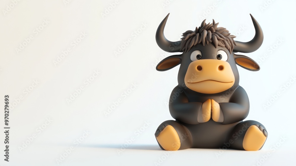A cute cartoon bull character sitting in a relaxed pose with a friendly expression. A cute cartoon bull character sitting in a relaxed pose with a friendly expression.