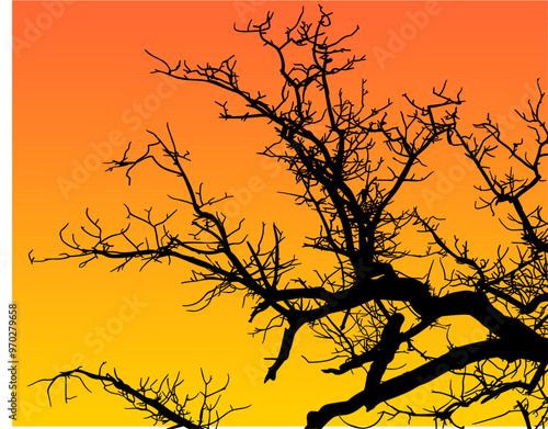 silueta arbol, arbusto, hojas, ramas, otoño, ilustracion, bosques, naturaleza, sequia, atmosfera