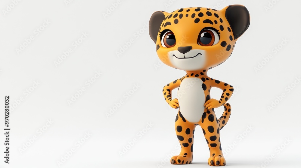 A cute cartoon cheetah character standing confidently with a smile. A cute cartoon cheetah character standing confidently with a smile.