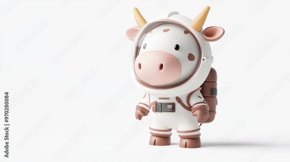 A cute cartoon cow in a space suit, ready for an adventure in outer space. A cute cartoon cow in a space suit, ready for an adventure in outer space.