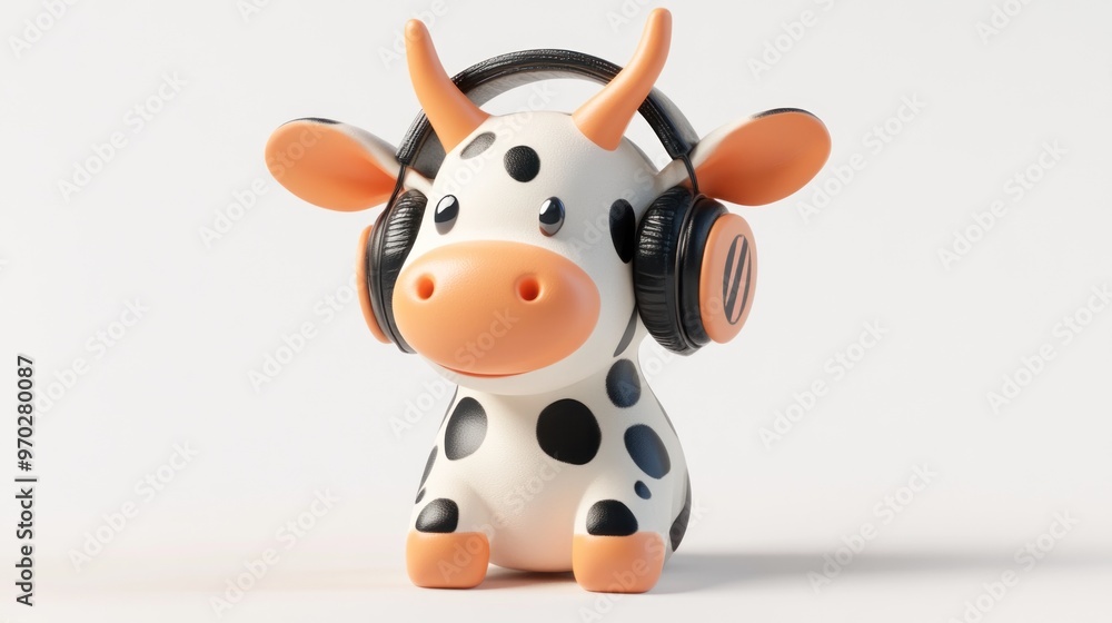 A cute cartoon cow wearing headphones, designed for a playful and fun aesthetic. A cute cartoon cow wearing headphones, designed for a playful and fun aesthetic.