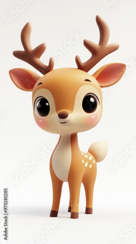 A cute cartoon deer with large eyes and antlers, designed for children's illustrations.