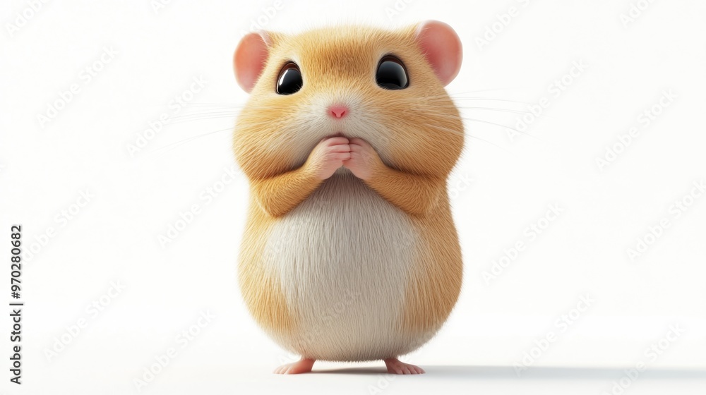 A cute cartoon hamster standing with its paws together, appearing playful and innocent. A cute cartoon hamster standing with its paws together, appearing playful and innocent.