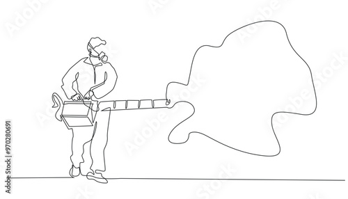 continuous line fogging mosquitoes.one line vector drawing of spraying disinfectant to eradicate mosquitoes.extermination of mosquito larvae.single line vector illustration