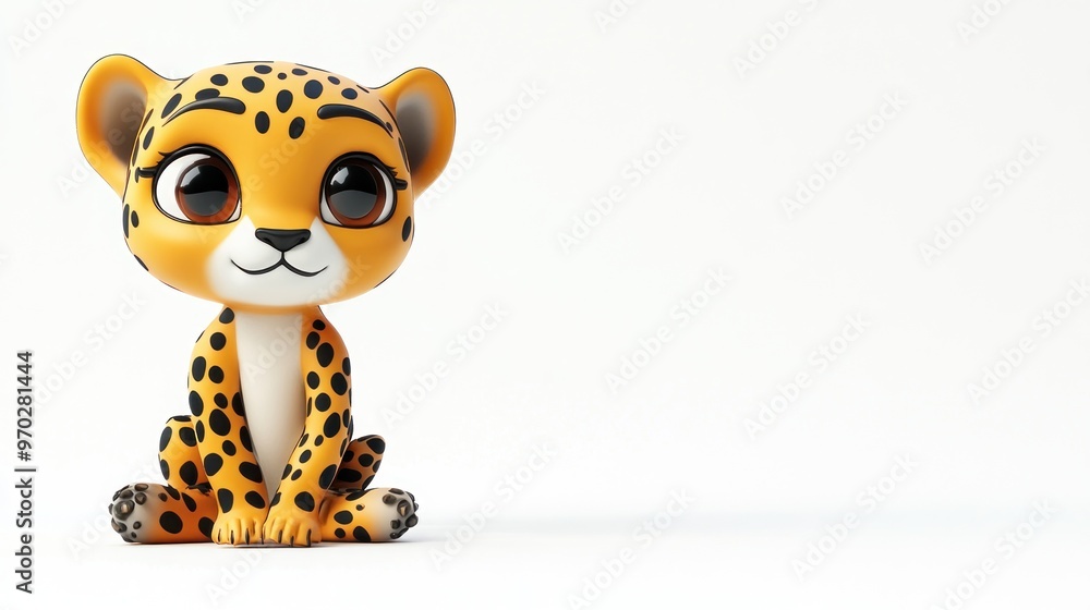 A cute cartoon leopard character sitting, designed for children's entertainment or toys. A cute cartoon leopard character sitting, designed for children's entertainment or toys.