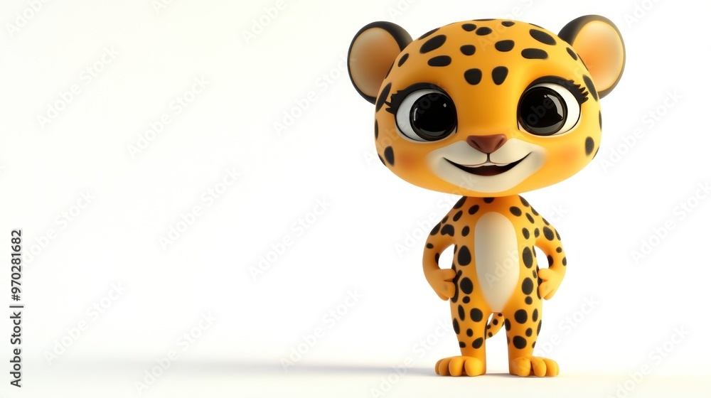A cute cartoon leopard character with big eyes and a friendly smile, designed for children's content. A cute cartoon leopard character with big eyes and a friendly smile, designed for children's content.