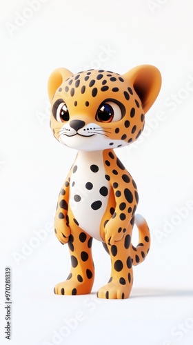 A cute cartoon leopard character with big eyes and a playful expression.