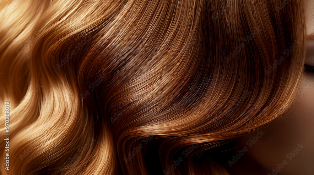 Her hair falls naturally in smooth waves, with a rich, chestnut-brown tone, the texture soft and shiny, exuding a healthy Her hair falls naturally in smooth waves, with a rich, chestnut-brown tone, the texture soft and shiny, exuding a healthy