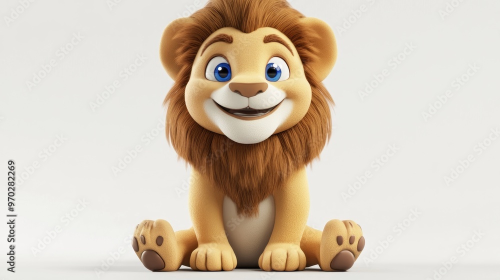 A cute cartoon lion character with a friendly expression, sitting and looking at the viewer. A cute cartoon lion character with a friendly expression, sitting and looking at the viewer.