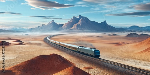 train in the middle of the desert, cargo train photo