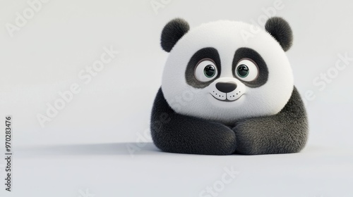 A cute cartoon panda with big eyes, sitting and looking friendly.